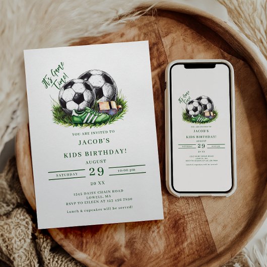 Navy groene Voetbal Kids Waterverf Kaart