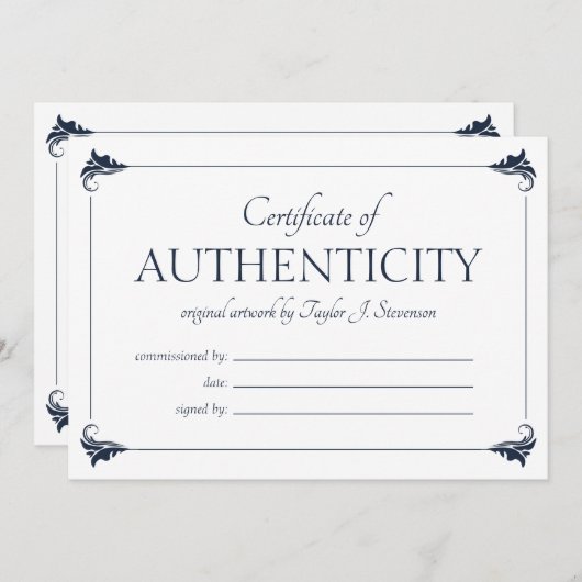 Navy  Groter Certificaat van Authenticiteit (Voorkant / Achterkant)