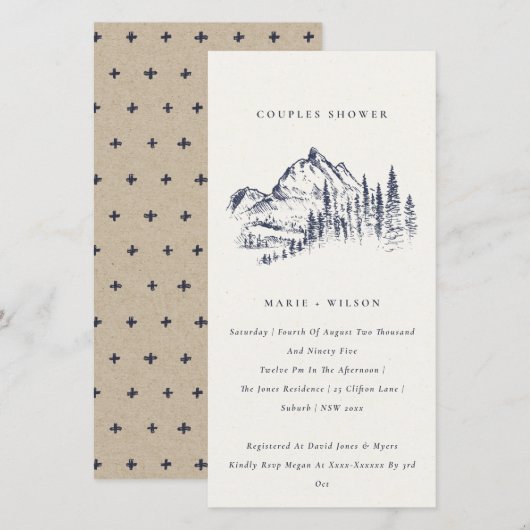 Navy Grove Mountain Schets Trouw Uitnodiging (Voorkant / Achterkant)