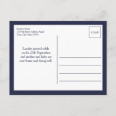 Navy Hallo World Photo Birth Stat Aankondigingskaart (Achterkant)