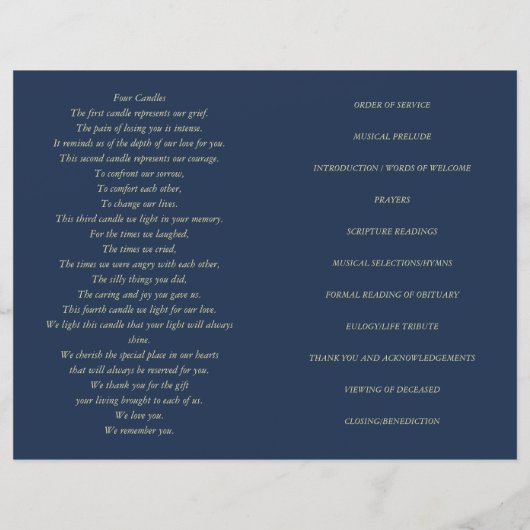 Navy Hand Lettered Chic Flourish Funeral Memorial (Achterkant)