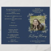 Navy Hand Lettered Chic Flourish Funeral Memorial (Voorkant)