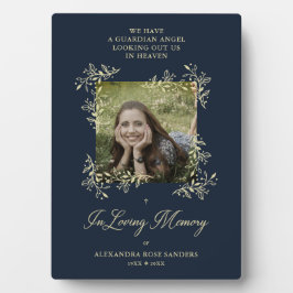 Navy Hand Lettered Chic Flourish Funeral Memorial Fotoplaat
