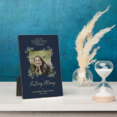 Navy Hand Lettered Chic Flourish Funeral Memorial Fotoplaat (Zijkant)
