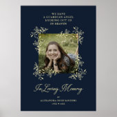 Navy Hand Lettered Chic Flourish Funeral Memorial Poster (Voorkant)