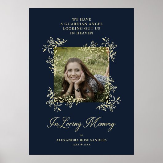 Navy Hand Lettered Chic Flourish Funeral Memorial Poster (Voorkant)