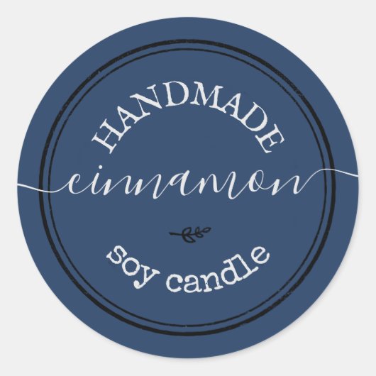 Navy Handgemaakte Script Zwarte Rand Productlabel Ronde Sticker (Voorkant)