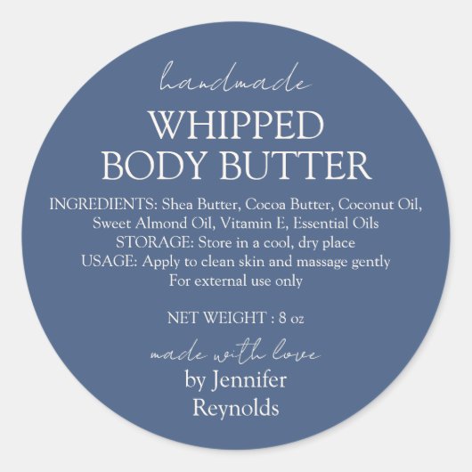 Navy Handmade Body Butter Organic Ronde Sticker (Voorkant)