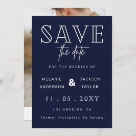 Navy Handwrity Calligraphy Photo Save the Date