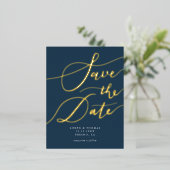 Navy Handwrity Calligraphy Save the Date Folie Uitnodiging Briefkaart (Staand Voorkant)