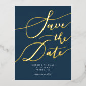 Navy Handwrity Calligraphy Save the Date Folie Uitnodiging Briefkaart (Voorkant)