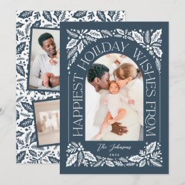 Navy Happiest Wishes Arch Berry 3 Photo Collage Feestdagenkaart