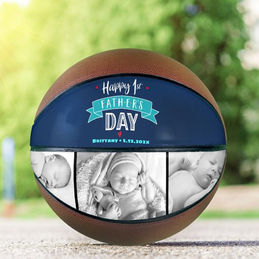 Navy Happy 1e Vaderdag Turquoise Banner Vet Basketbal