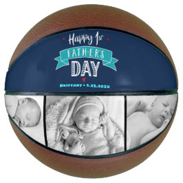 Navy Happy 1st Vaderdag Turquoise Banner Bold Basketbal