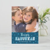 Navy Happy Hanukkah Foto Leuke Typografie Modern Feestdagenkaart (Staand voorkant)