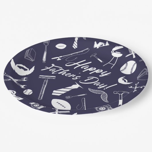 Navy Happy Vaderdag Papieren Bordje (Gekanteld)