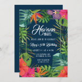 Navy Havana Nights Bloemen Tropische Verjaardag Kaart (Voorkant / Achterkant)
