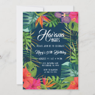 Navy Havana Nights Bloemen Tropische Verjaardag Kaart