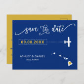 Navy Hawaii Wedding Save the Date Map Briefkaart (Voorkant / Achterkant)