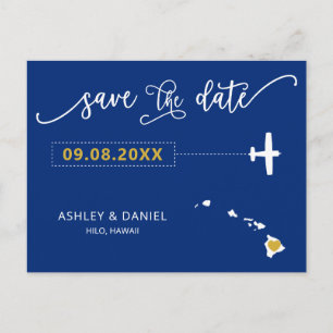 Navy Hawaii Wedding Save the Date Map Briefkaart