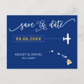 Navy Hawaii Wedding Save the Date Map Briefkaart (Voorkant)