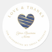 Navy Heart Love & Bedankt Support Small Business Ronde Sticker (Voorkant)