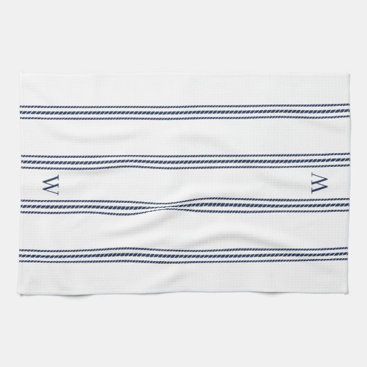 Navy | Helling Stripe Monogram Theedoek (Horizontaal)