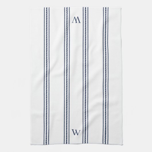 Navy | Helling Stripe Monogram Theedoek (Verticaal)