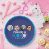 Navy hemelsblauw 40e Vier OH! foto verjaardagsfees Papieren Bordje (Feest)