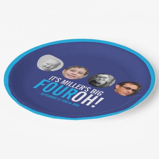 Navy hemelsblauw 40e Vier OH! foto verjaardagsfees Papieren Bordje (Gekanteld)