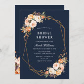 Navy herfst bloemengeometrisch vrijgezellenfeest kaart (Voorkant / Achterkant)