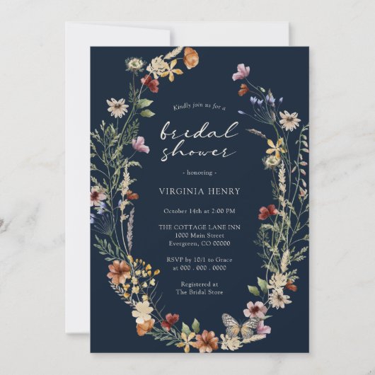 Navy Herfst Boho Bridal Shower Kaart (Voorkant)
