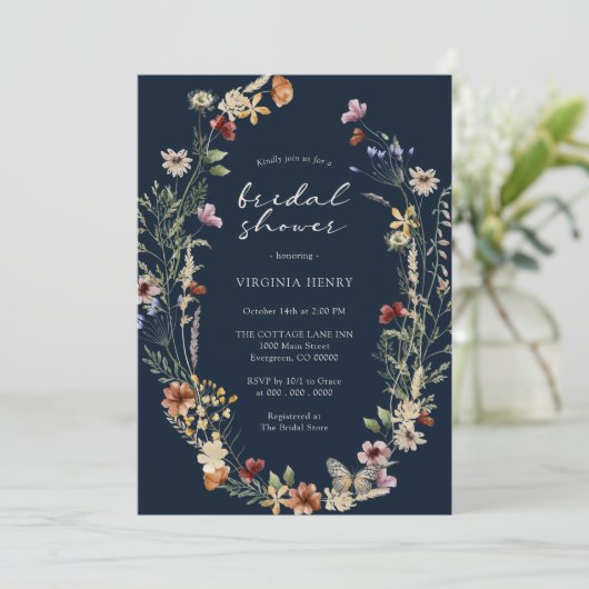 Navy Herfst Boho Bridal Shower Kaart (Staand voorkant)