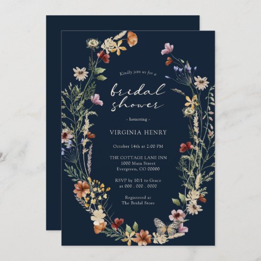 Navy Herfst Boho Bridal Shower Kaart (Voorkant / Achterkant)