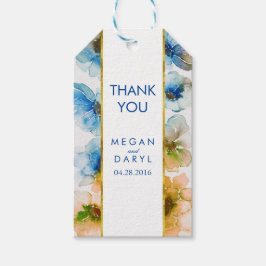 Navy Herfst Floral Gold Lijst Chique bruiloft Cadeaulabel