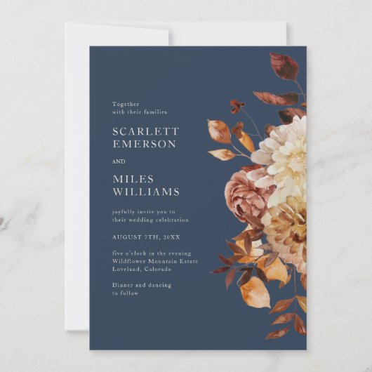 Navy Herfst in één bruiloft Kaart (Voorkant)