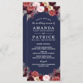 Navy Herfst Marsala Blush Peony Bruiloft Menu Kaar (Voorkant / Achterkant)