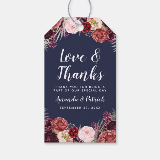 Navy Herfst Marsala Blush Pioen Bruiloft Favor Lab Cadeaulabel (Voorkant)