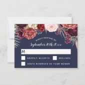 Navy Herfst Marsala Blush Pioen Bruiloft RSVP Kaar (Voorkant)