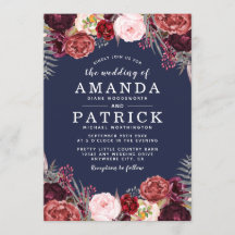Navy Herfst Marsala Blush Pioen bruiloft uitnodigi