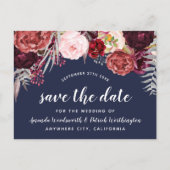 Navy Herfst Marsala Blush Pioen Save The Date Card Aankondigingskaart (Voorkant)