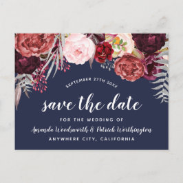 Navy Herfst Marsala Blush Pioen Save The Date Card Aankondigingskaart
