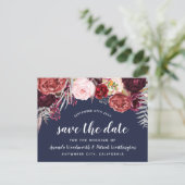 Navy Herfst Marsala Blush Pioen Save The Date Card Aankondigingskaart (Staand voorkant)