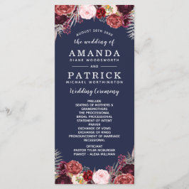 Navy Herfst Marsala Blush Pioen Trouwprogramma's Programmakaart