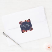 Navy Herfst Marsala Blush Roze Pioen Trouwgunst Vierkante Sticker (Envelop)
