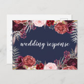 Navy Herfst Marsala Pioen Bruiloft RSVP Briefkaart (Voorkant / Achterkant)