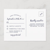 Navy Herfst Marsala Pioen Bruiloft RSVP Briefkaart (Achterkant)