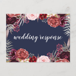 Navy Herfst Marsala Pioen Bruiloft RSVP Briefkaart