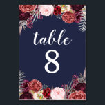 Navy Herfst Marsala Pioen Trouwtafel Aantal Kaarte Kaart<br><div class="desc">Navy Herfst Marsala Peony Wedding Table Number Kaarten - ontwerp heeft een marineblauwe achtergrond met verschillende pioenen,  rozen en andere bloemelementen in de tinten Marsala,  bordeaux,  blauw roze,  grijs en meer. Zie het bijpassende collectie op deze pagina om de look voor uw evenement te voltooien.</div>