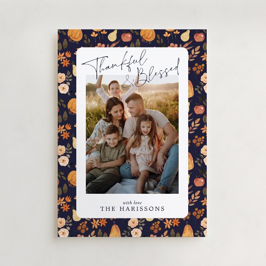 Navy herfst patterned Thanksgiving fotokaart Kaart
